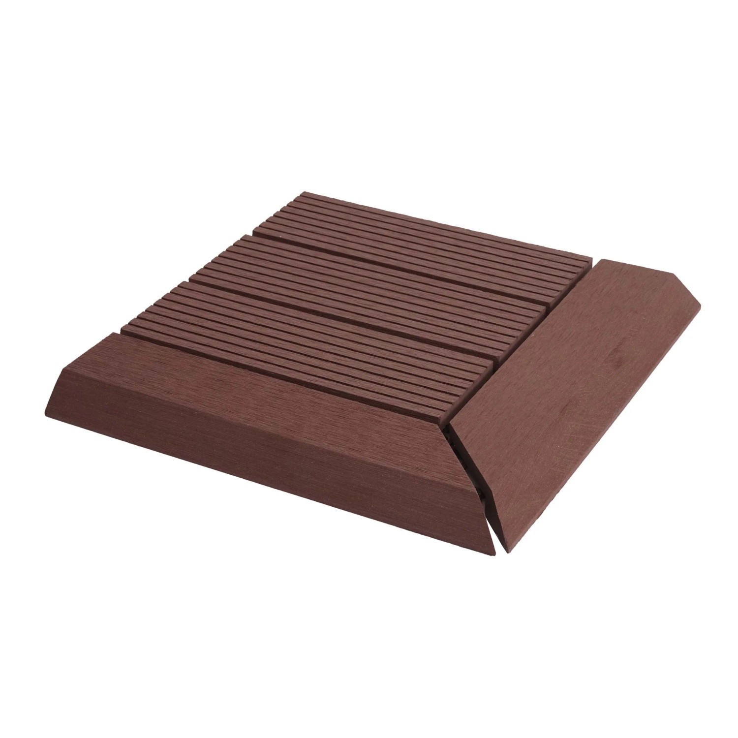 BERLINLODGE WPC Eck-Bodenfliese Mit Abschluss BxT 30x30cm Premium Holzoptik Terrasse Ecke Rechts Coffee Linear