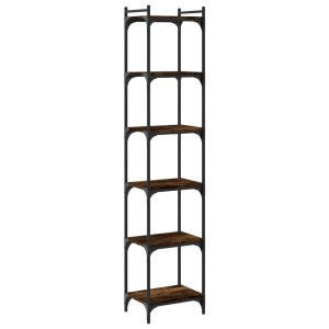 VidaXL Bücherregal mit 6 Böden in Räuchereiche, Holzwerkstoff und Metallrahmen.