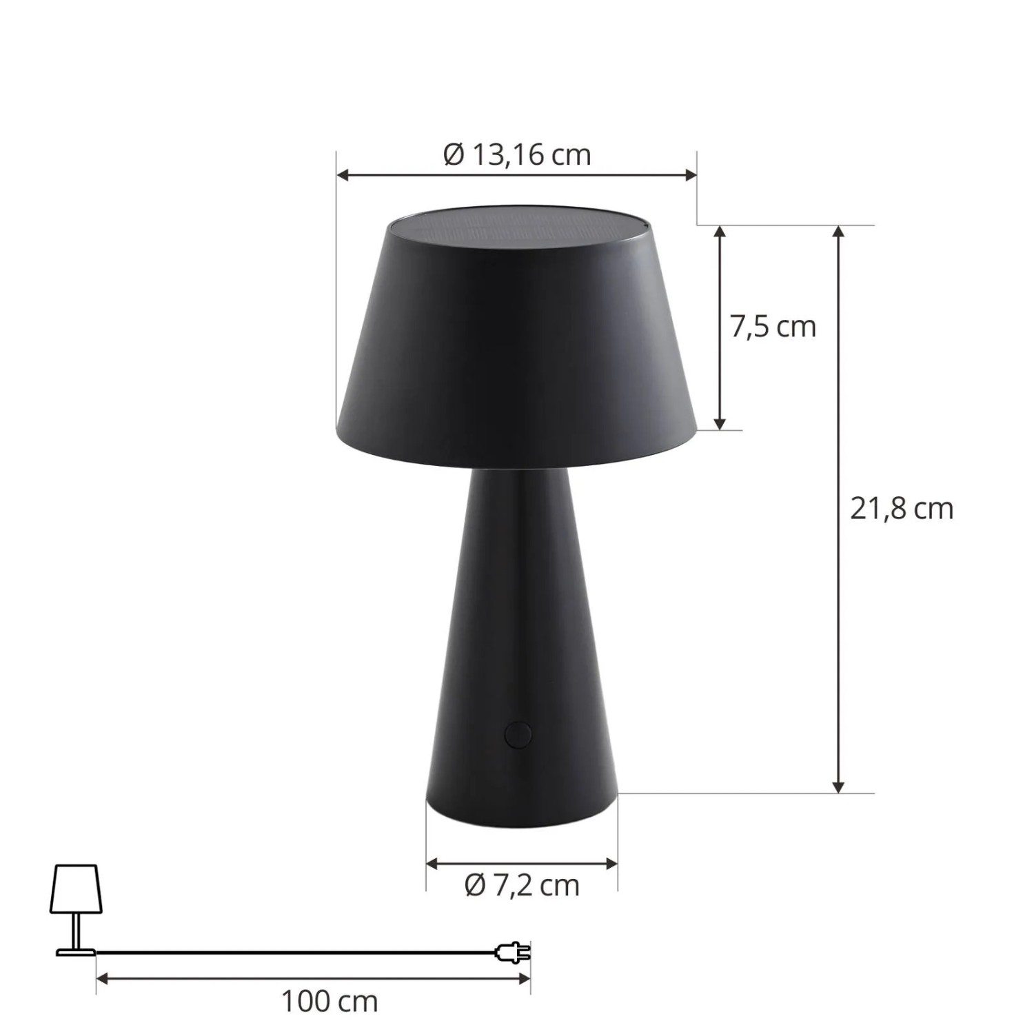 Schwarze Lindby LED Solarleuchte Lirinor, dimmbar und spritzwassergeschützt, für Garten und Terrasse.