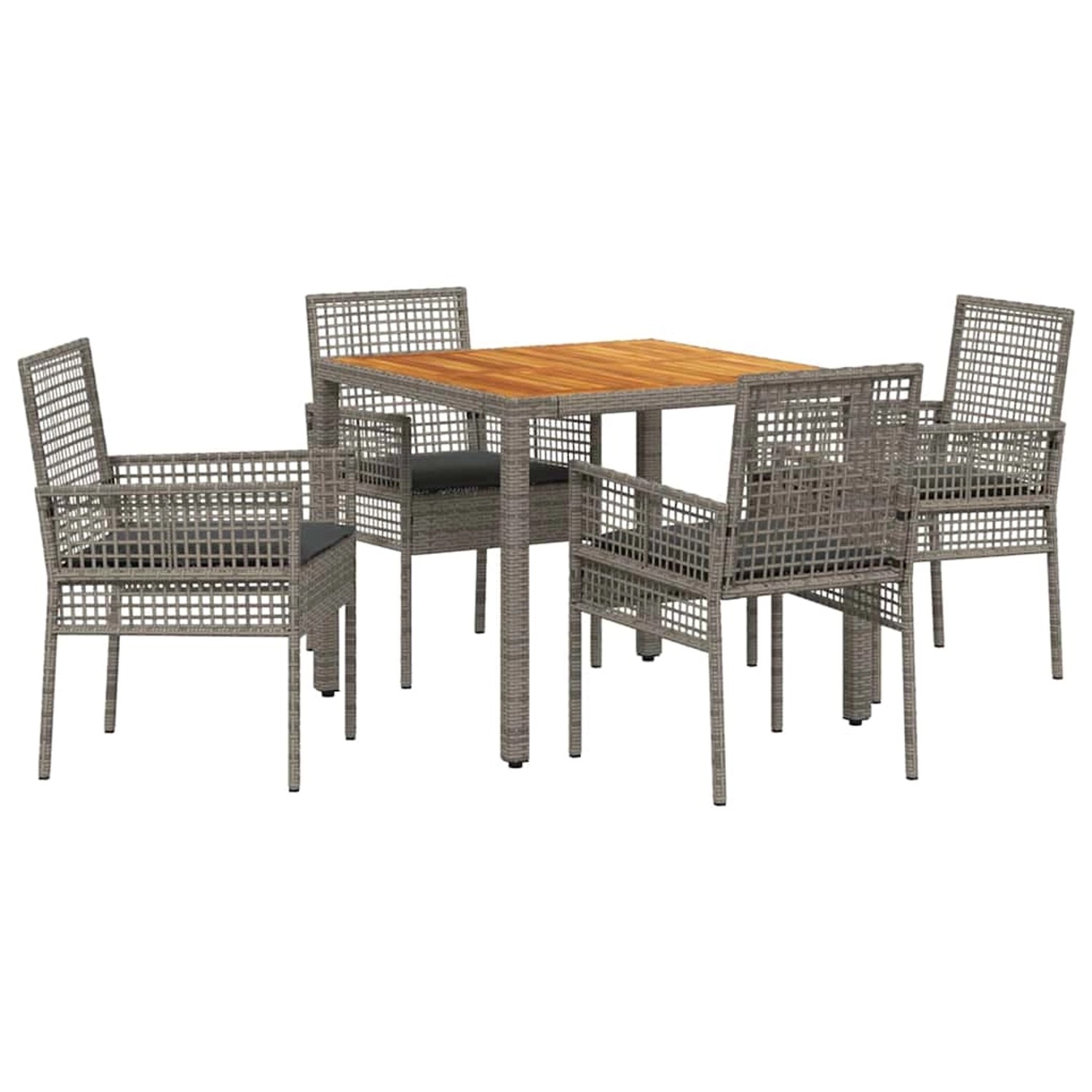 vidaXL 5-Teiliges Garten-Essset mit Kissen Grau Poly Rattan 3334910