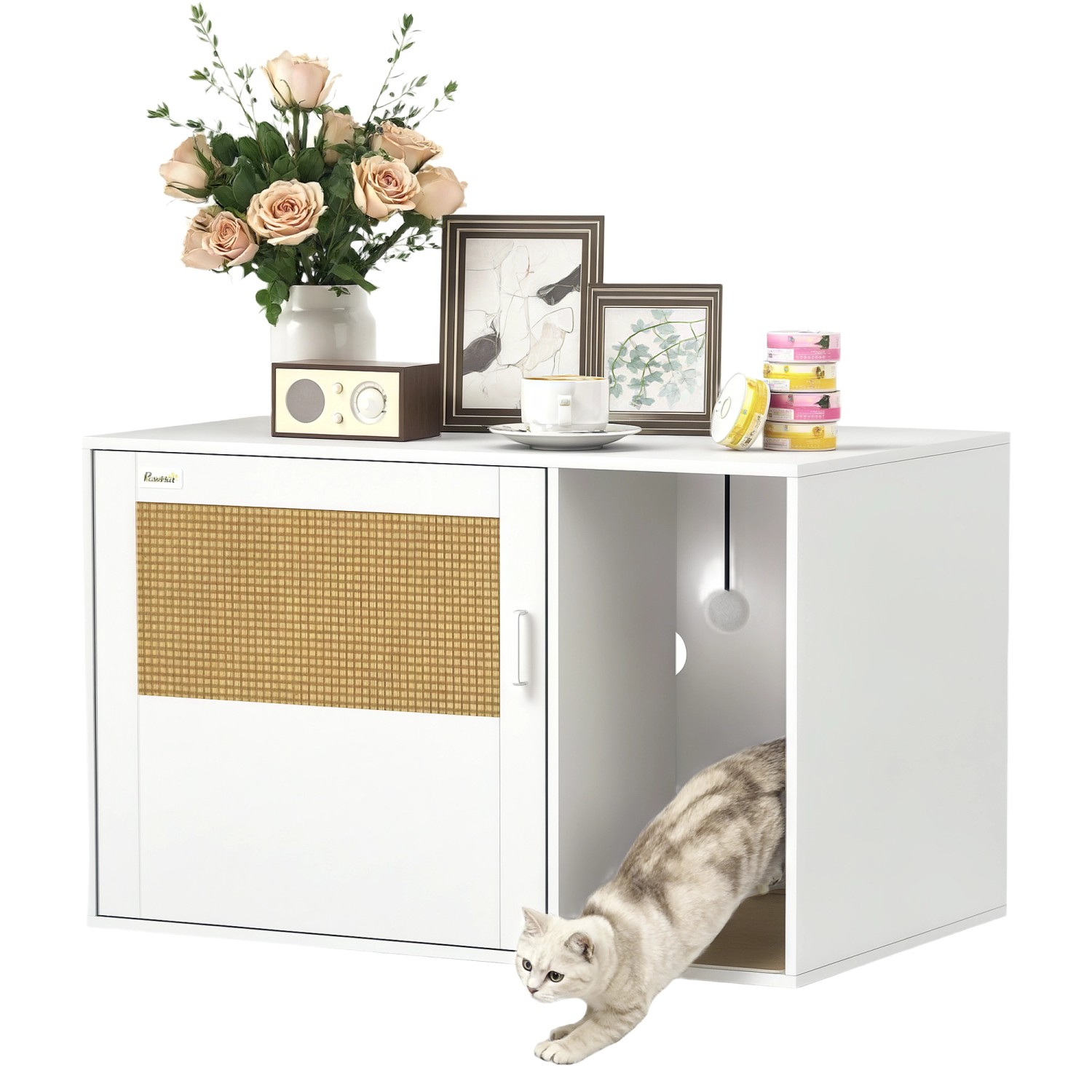 PawHut Katzenklo Schrank Spanplatte Weiß 80L x 50B x 50H cm