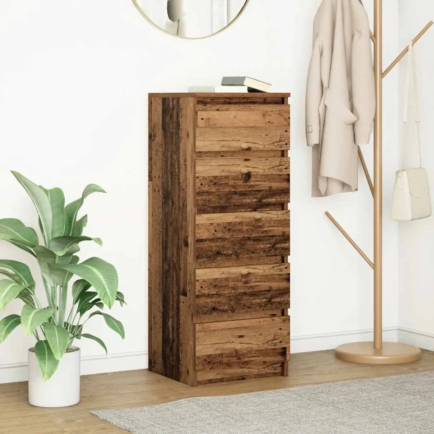 vidaXL Sideboard im Altholz-Design mit 5 Schubladen, 37,5x35x99 cm. Praktischer Holzschrank für Wohnzimmer oder Büro.