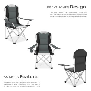 Tectake Campingstuhl  Faltbar  Gepolstert Mit Getränkehalter 2Er Set 60 x 88 x 110 cm Grau