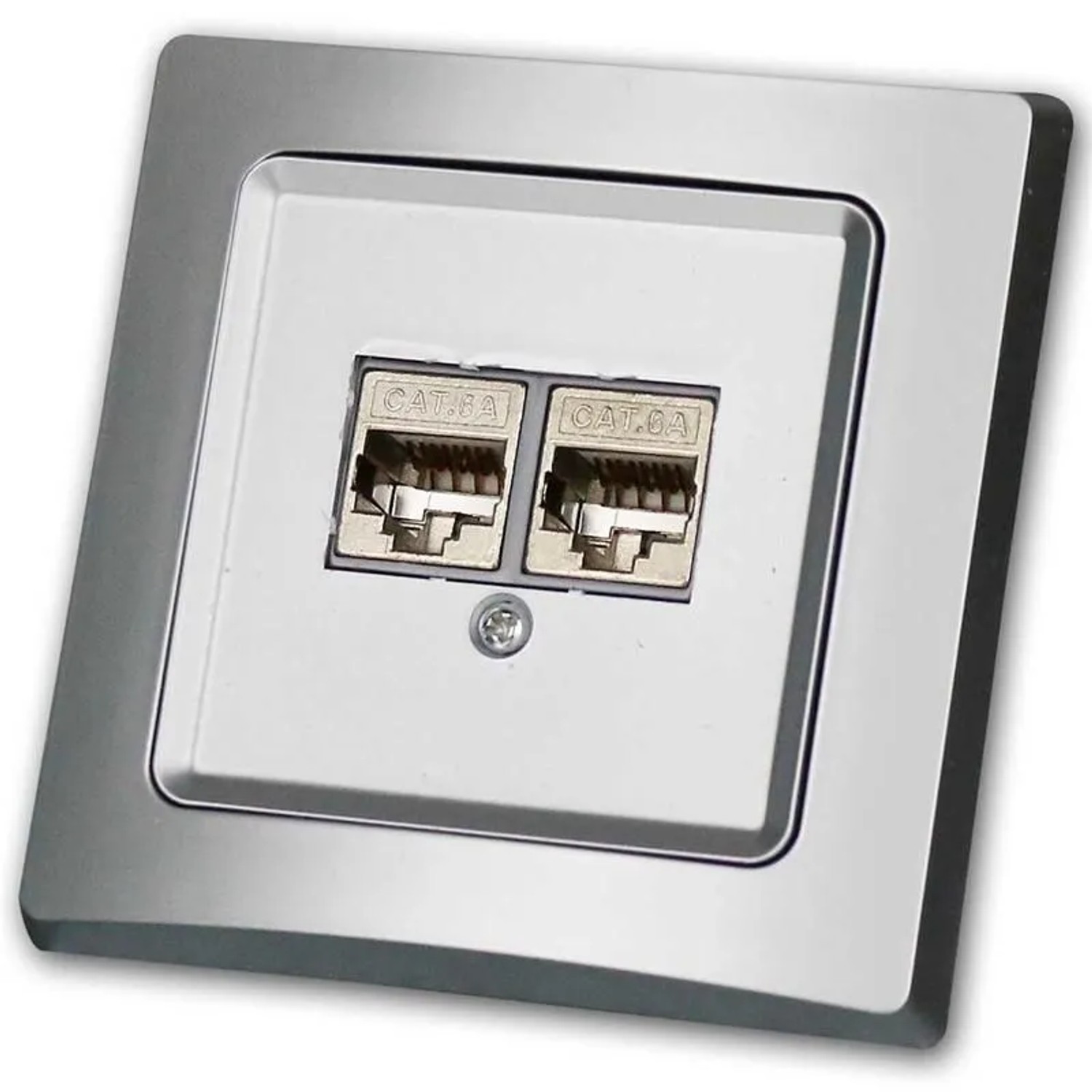 ChiliTec DELPHI RJ45 Netzwerkdose Silber 2x CAT6 mit Rahmen