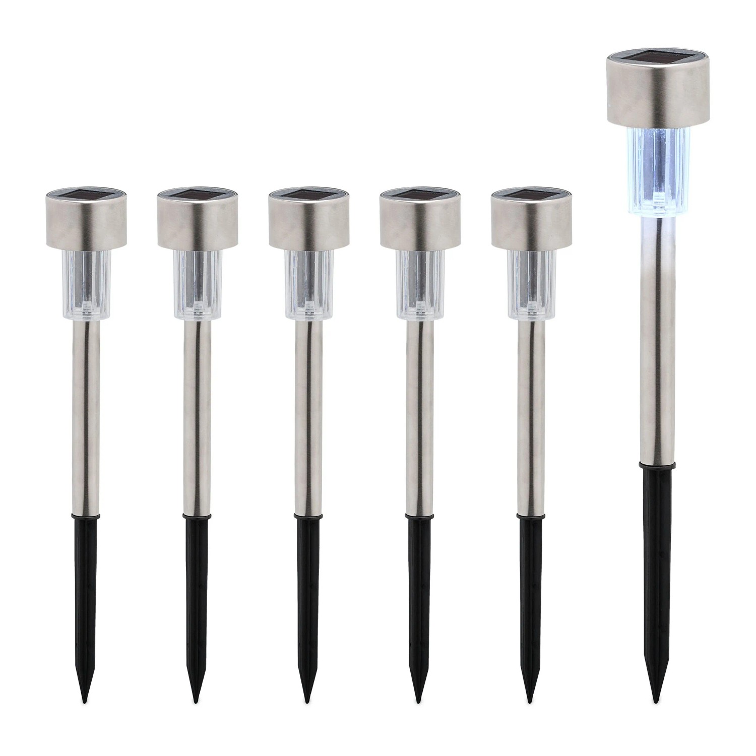 Relaxdays Solarlampen Set Kunststoff Edelstahl Silber Schwarz Dämmerungssensor 6er Pack 31 cm x 4,5 cm