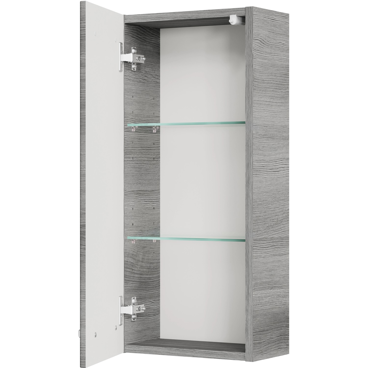 Pelipal Bad-Hängeschrank Quickset 328, Graphit, 30 cm breit, mit offenen Tür und zwei Glasböden.