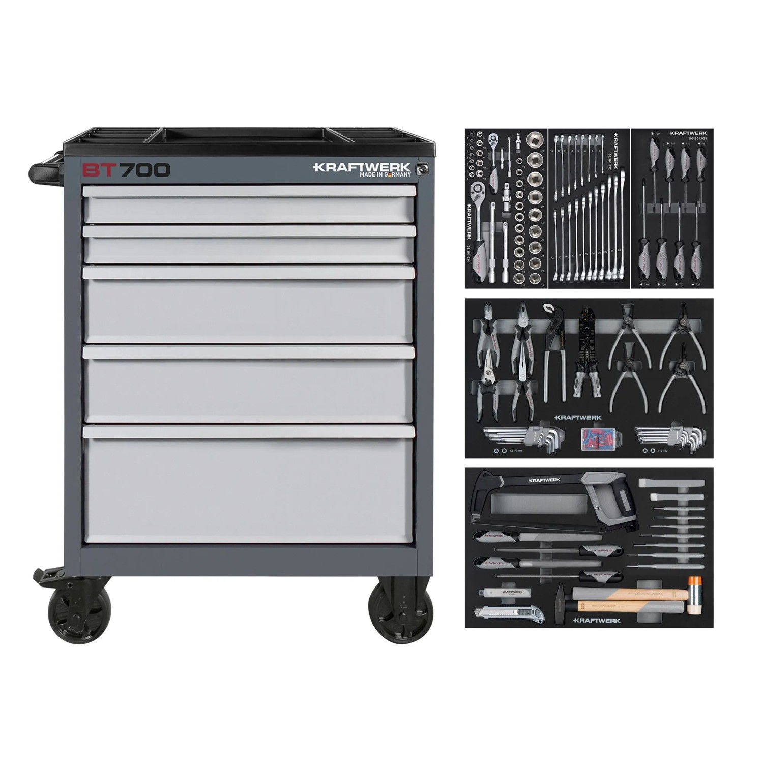 Kraftwerk Werkstattwagen BT700 WW Basic 5 Schubl. 173-tlg. 1000 mm Grau-Silber