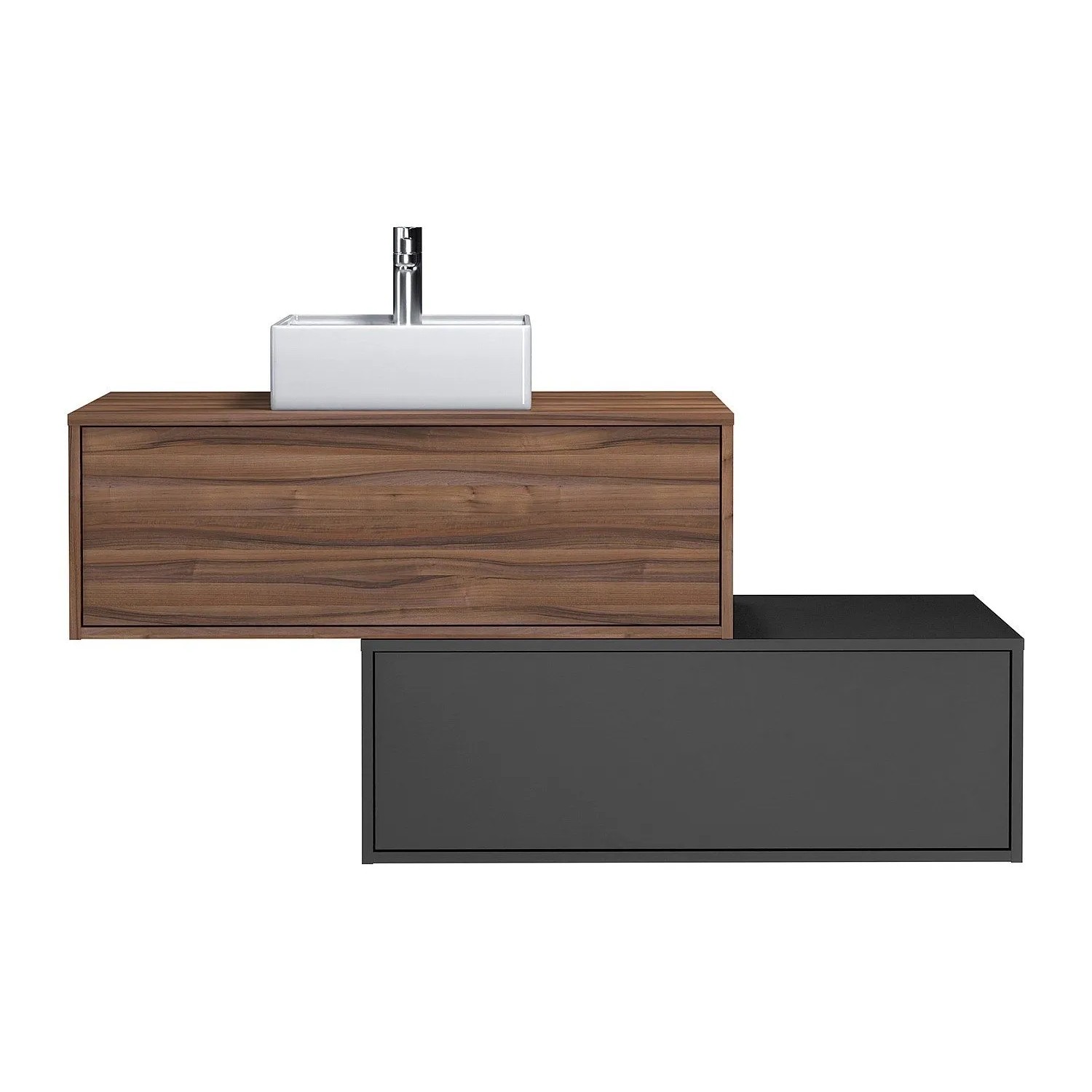 Vente-unique Einzelwaschtisch Teana Anthrazitgrau  Naturfarben Dunkel 94 cm