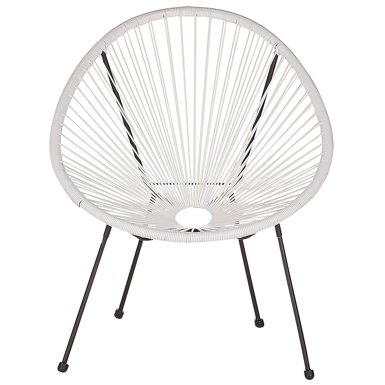 Weißer Cocktailsessel mit schwarzem Stahlgestell für Garten & Balkon.