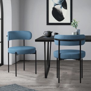ML-Design Esszimmerstühle im 2er Set, blauer Teddystoff, schwarzes Stahlgestell.