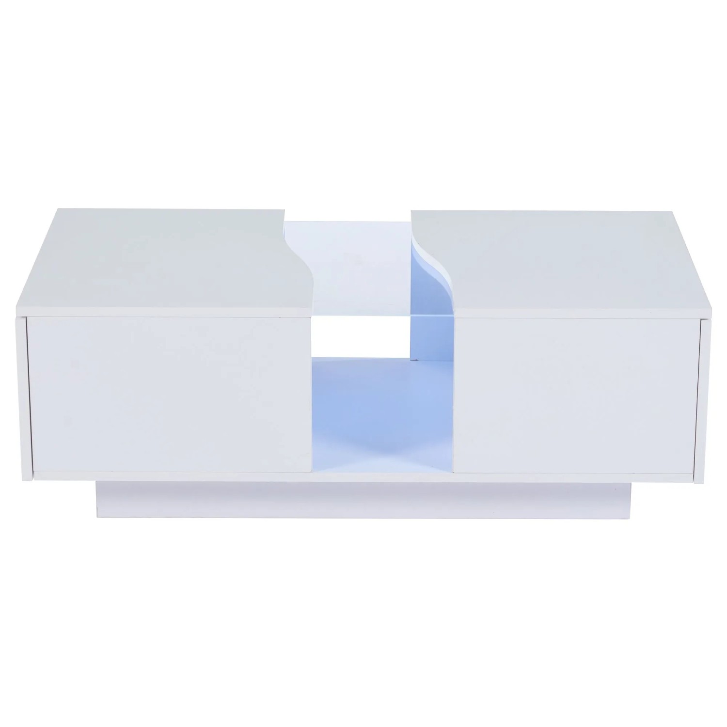 Merax Couchtisch Hochglanz mit LED 2 Schubladen Acrylplatte Weiß