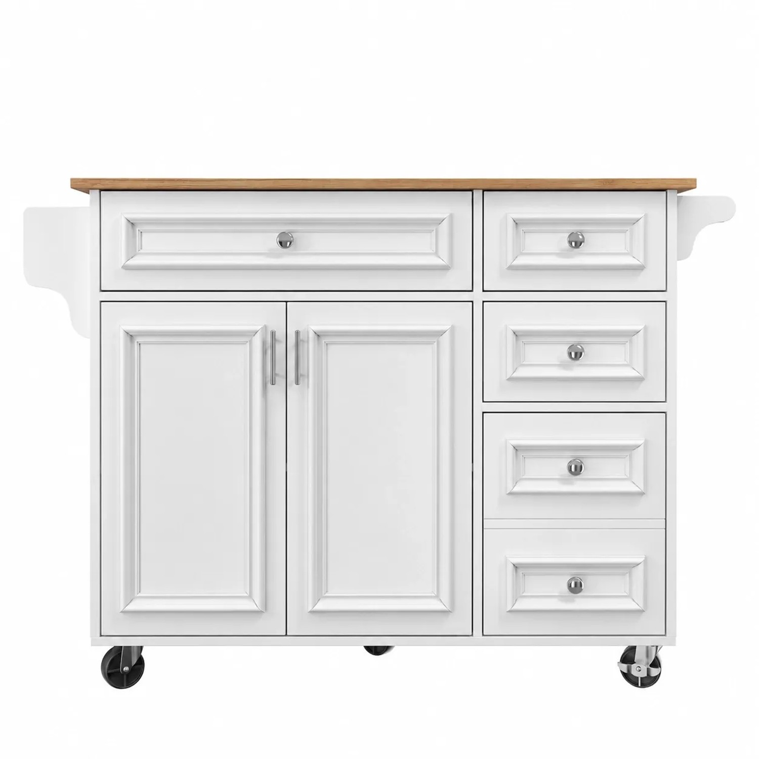 Merax Kücheninsel 110x45-75x92cm  Holzoptik  Stauraum  Rollen  Weiß