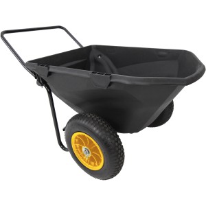 Schwarze Polar Schubkarre Cub Cart mit gelben Rädern, ideal für Gartenarbeiten und Baustellen.