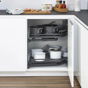 Kesseböhmer LeMans II Anthrazit Links 450 mm Eckschrankbeschlag mit ARENA Style Tablaren