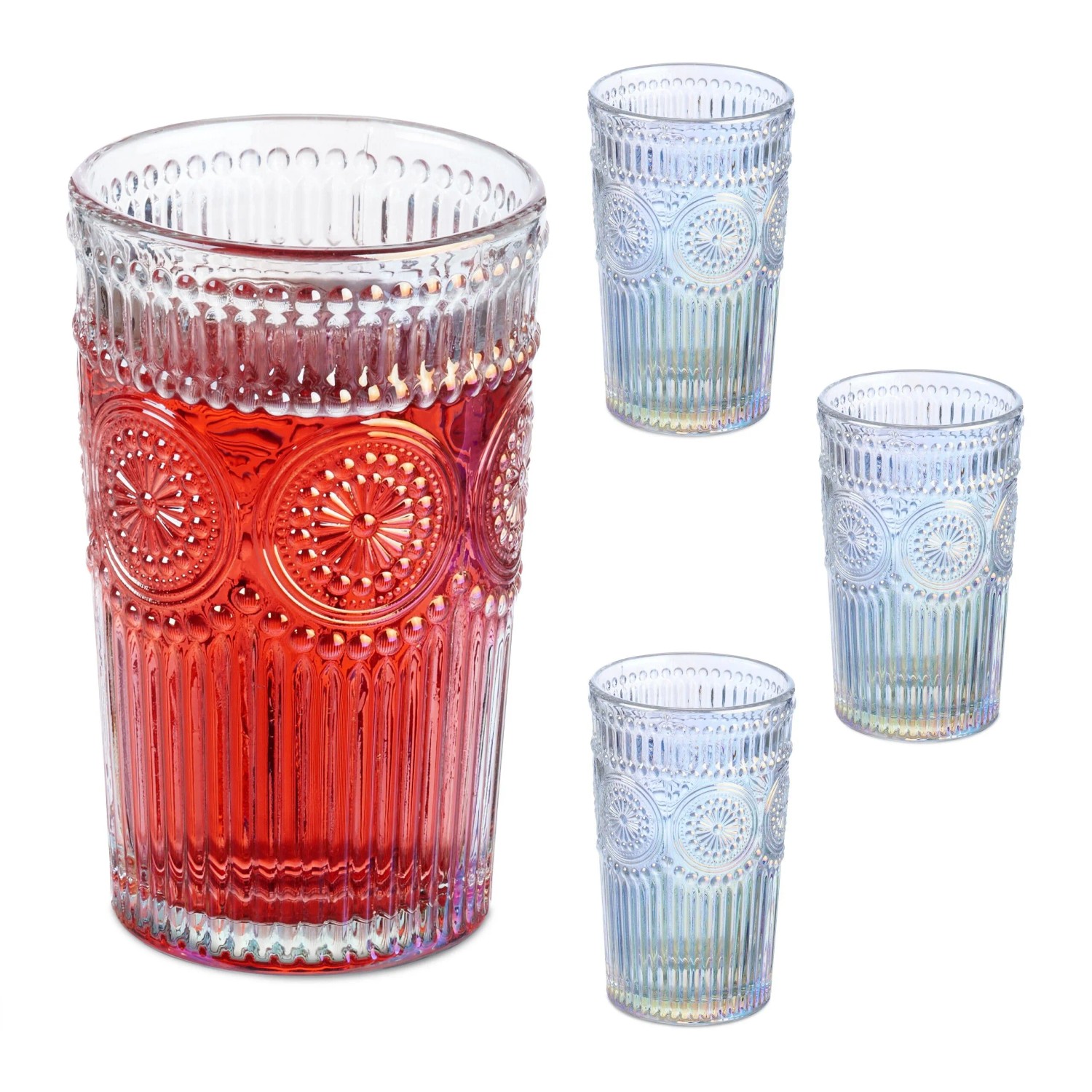 Relaxdays Trinkgläser 4er Set Glas Transparent Vintage 12,5 cm x 8 cm 300 g