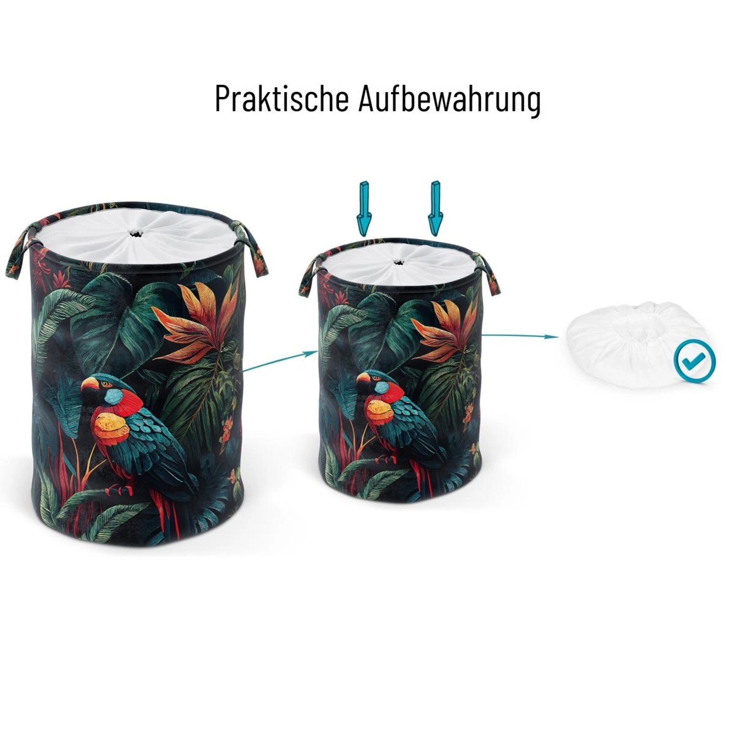 SANILO Wäschekorb Exotic, faltbar mit exotischem Papageien- und Pflanzenmuster.