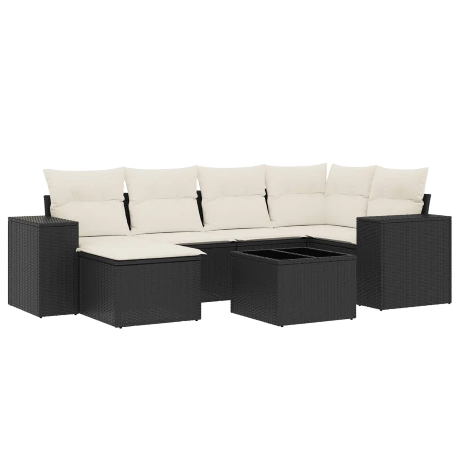 vidaXL 7-Tlg Garten-Sofagarnitur mit Kissen Schwarz Poly Rattan 3255203