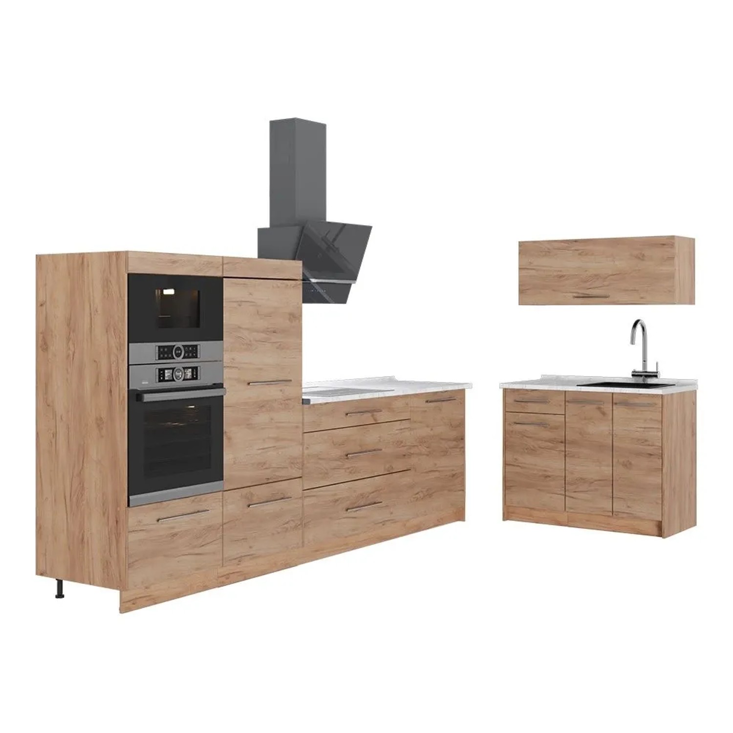 Vicco Küchenzeile Fame-Line Goldkraft Eiche/Goldkraft Eiche 380 x 154 AP Marmor Art Nr 64098