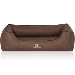 Knuffelwuff Hundebett Rockland, orthopädisch, braunes Kunstleder, XXL (120x85cm).