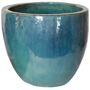 Glasierter, türkis-blauer M Collections Pflanztopf Egg Pot, Ø 48 cm.