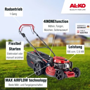 Al-Ko Benzin-Rasenmäher Comfort 46.4 SPED-A mit Radantrieb, 4-in-1 Funktion und MaxAirflow Technologie.