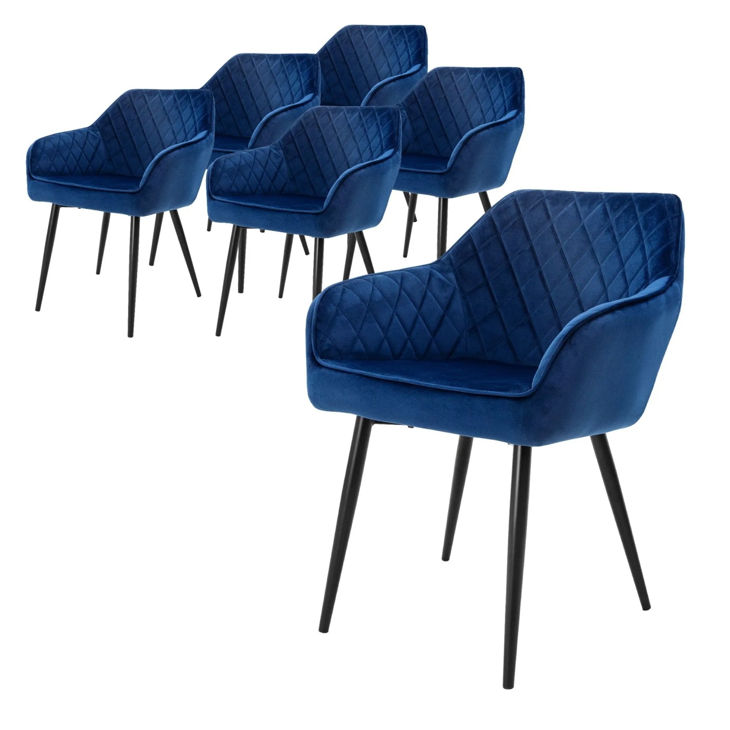 Ml-Design 6er Set Esszimmerstühle Dunkelblau Samtbezug Metallbeine