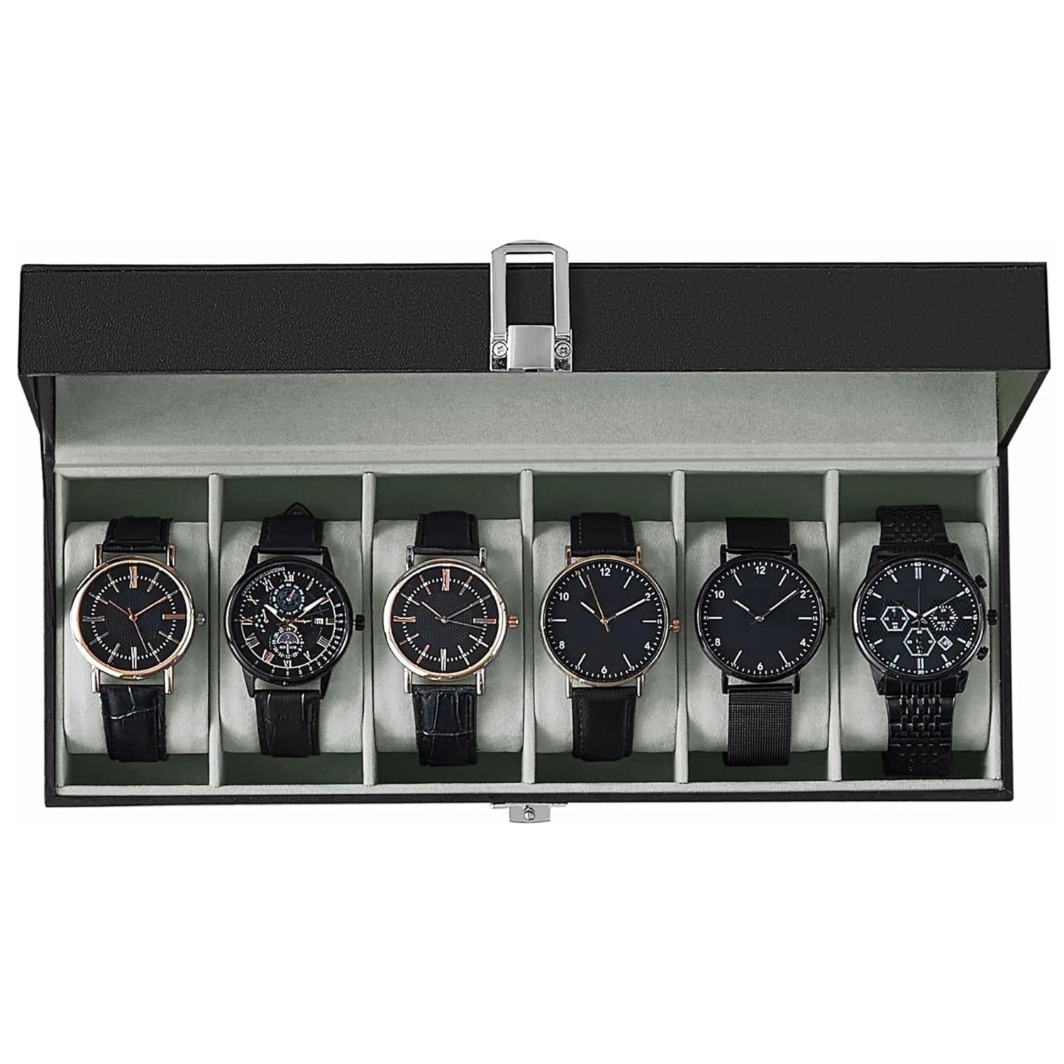 Songmics Uhrenbox Bridie mit 6 Fächern Schwarz