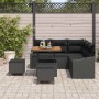 8-teiliges Garten-Sofa-Set aus Poly Rattan in Schwarz mit Tisch und Hockern. Ideal für Terrasse und Balkon.