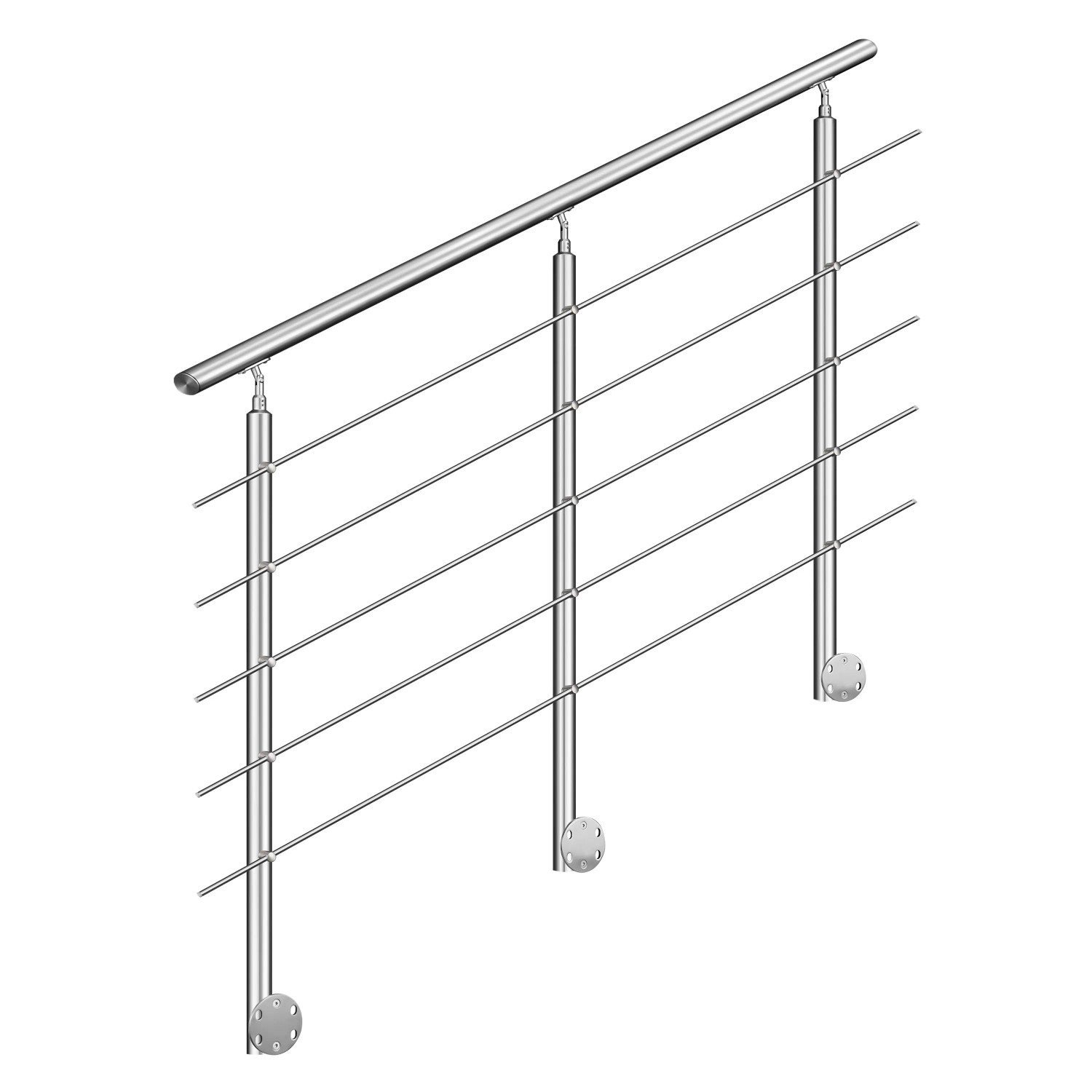 AICA 304 Edelstahl Treppengeländer Set Seitenmontage 200 cm Länge 5 Querstreben