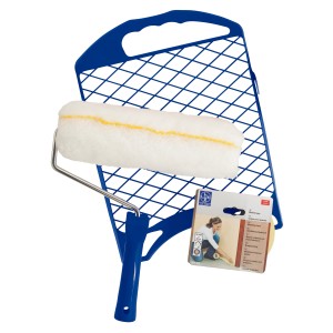 LUX Anstreich-Set, 4-teilig: Farbwalze mit Bügel, Abstreifgitter und Kreppband für Malerarbeiten.