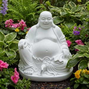 Relaxdays Buddha Figur Polyresin Weiß Wetterfest UV-Beständig Frostsicher 45 cm x 43 cm x 43 cm 2,5 kg