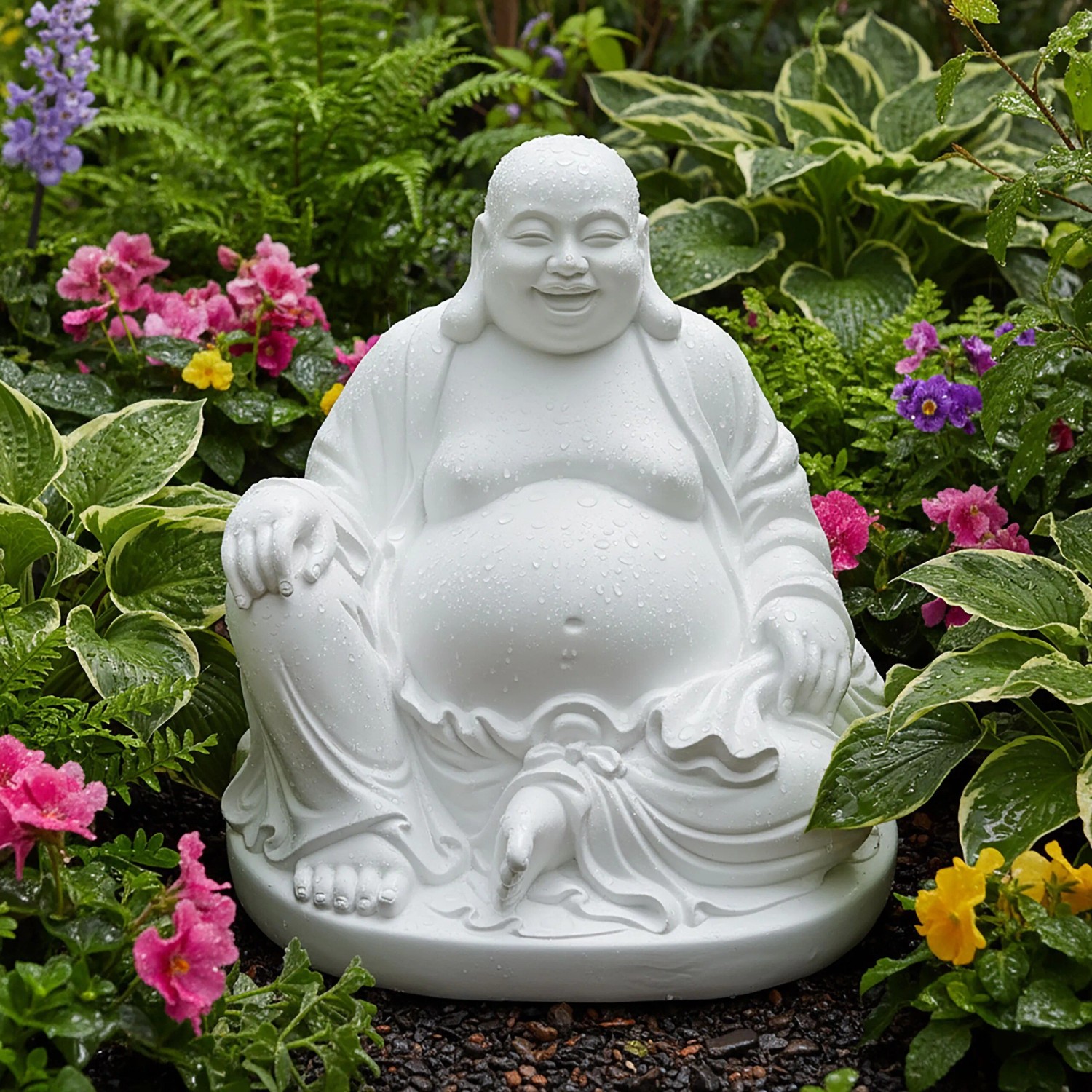 Relaxdays Buddha Figur Polyresin Weiß Wetterfest UV-Beständig Frostsicher 45 cm x 43 cm x 43 cm 2,5 kg_3