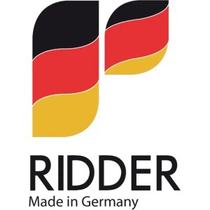 Ridder Logo: stilisierte Deutschlandflagge, darunter der Schriftzug Ridder Made in Germany.