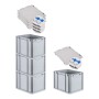 PROREGAL Spar Set: 4 graue Euroboxen mit Scharnierdeckel und blauen Verschlüssen, 30 Liter.