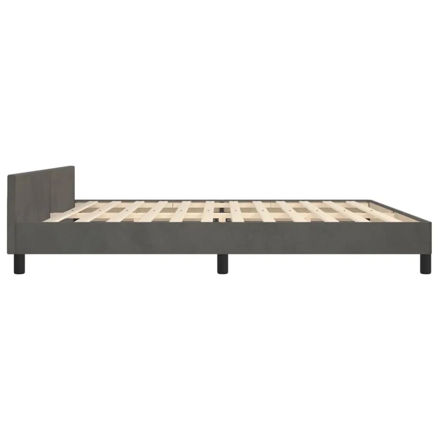 Dunkelgraues Samt-Bettgestell 200x200 cm mit Kopfteil. Bett für Schlafzimmer.
