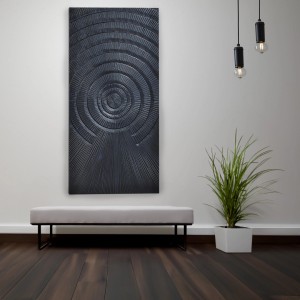 Schwarzes Kobolo Wandbild SURAT aus Holz mit 3D-Muster als moderne Wanddeko.