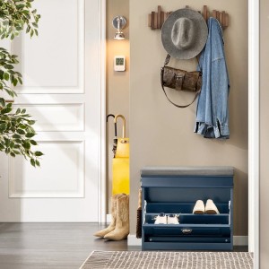 SoBuy Schuhbank Schmal mit Klappe Garderobenbank mit Sitzkissen Blau FSR82-K-B