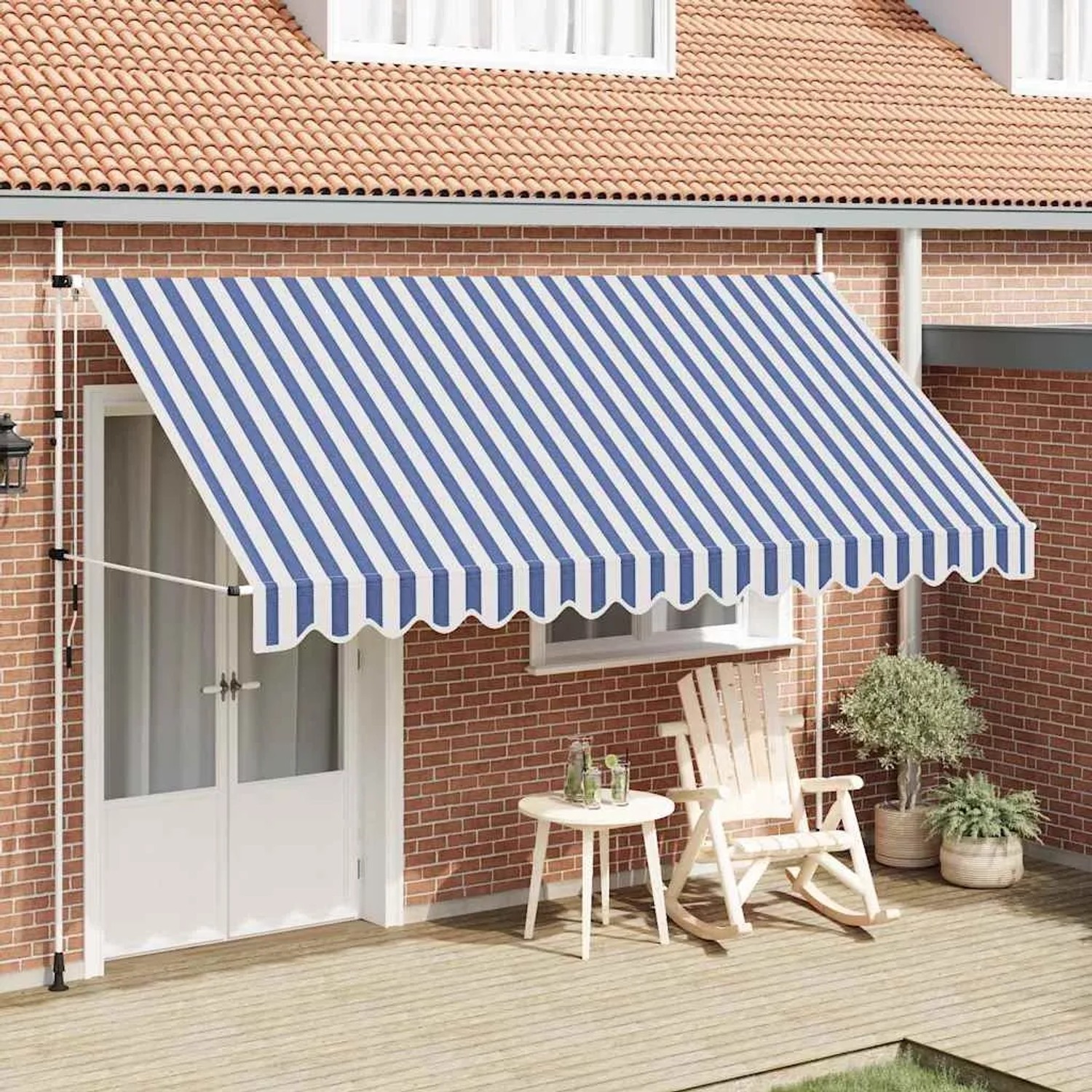furnicato Einziehbare Markise Handbetrieben 400 cm Blau/Weiß Gestreift