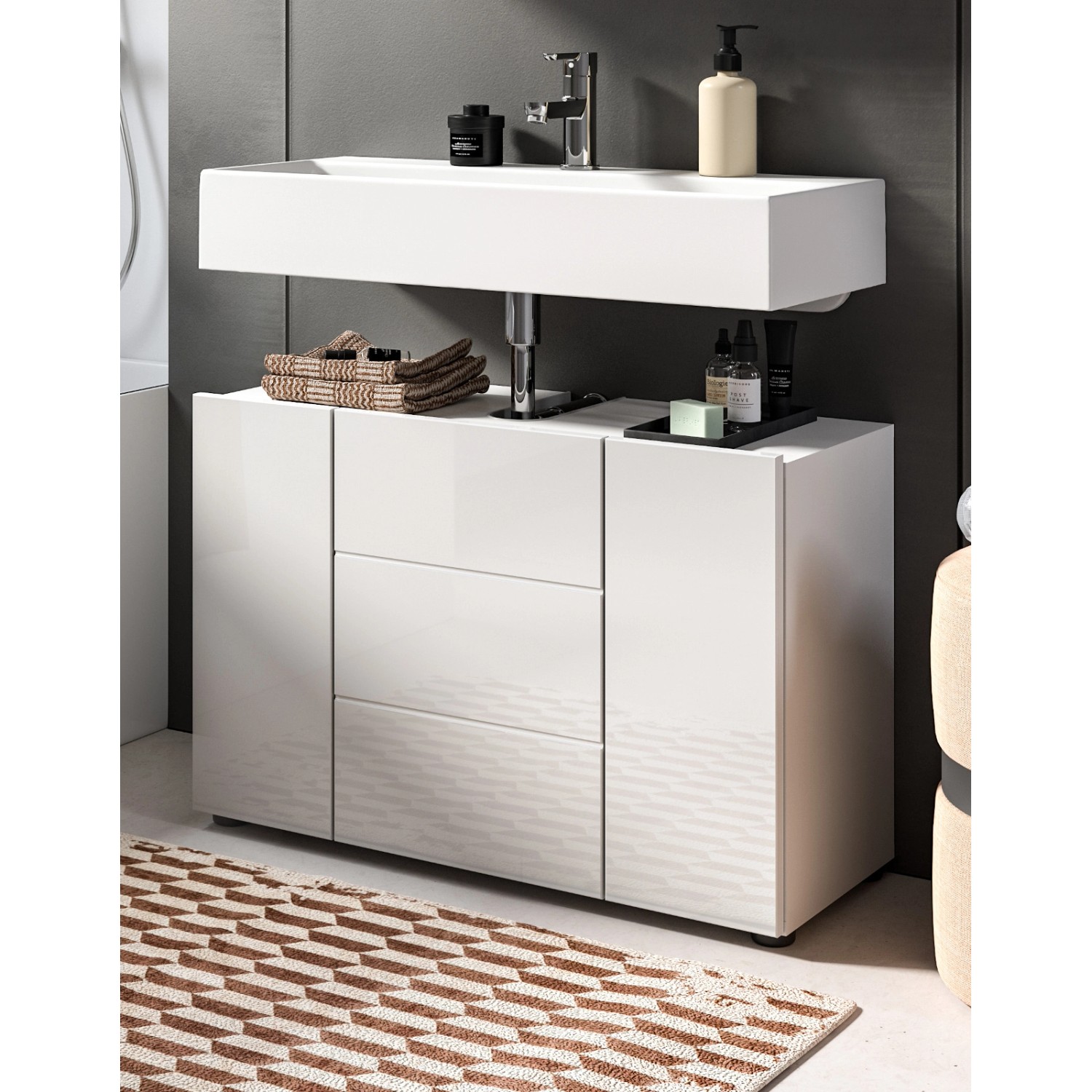 Inn.Furn Waschbeckenunterschrank Weiß Hochglanz 80 cm Larik günstig online kaufen