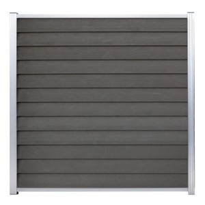 GartenLand WPC Zaun Set Schwedenprofil, 180x180 cm, anthrazit mit Holzstruktur und silbernen Aluminiumleisten.