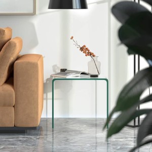 Moderner COSTWAY Beistelltisch aus Glas, U-Form, 45x45x41cm, ideal als Nachttisch oder Bürotisch.