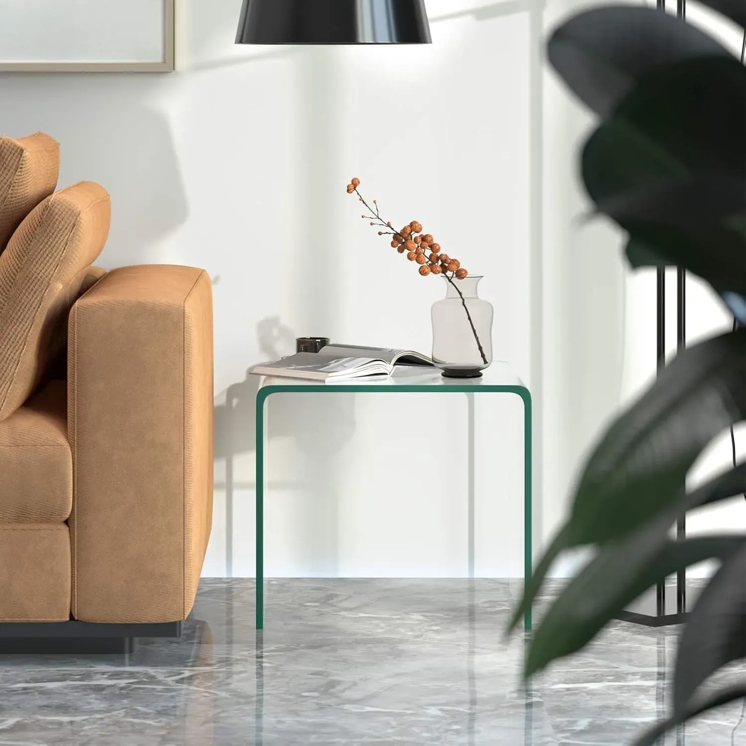 Moderner COSTWAY Beistelltisch aus Glas, U-Form, 45x45x41cm, ideal als Nachttisch oder Bürotisch.