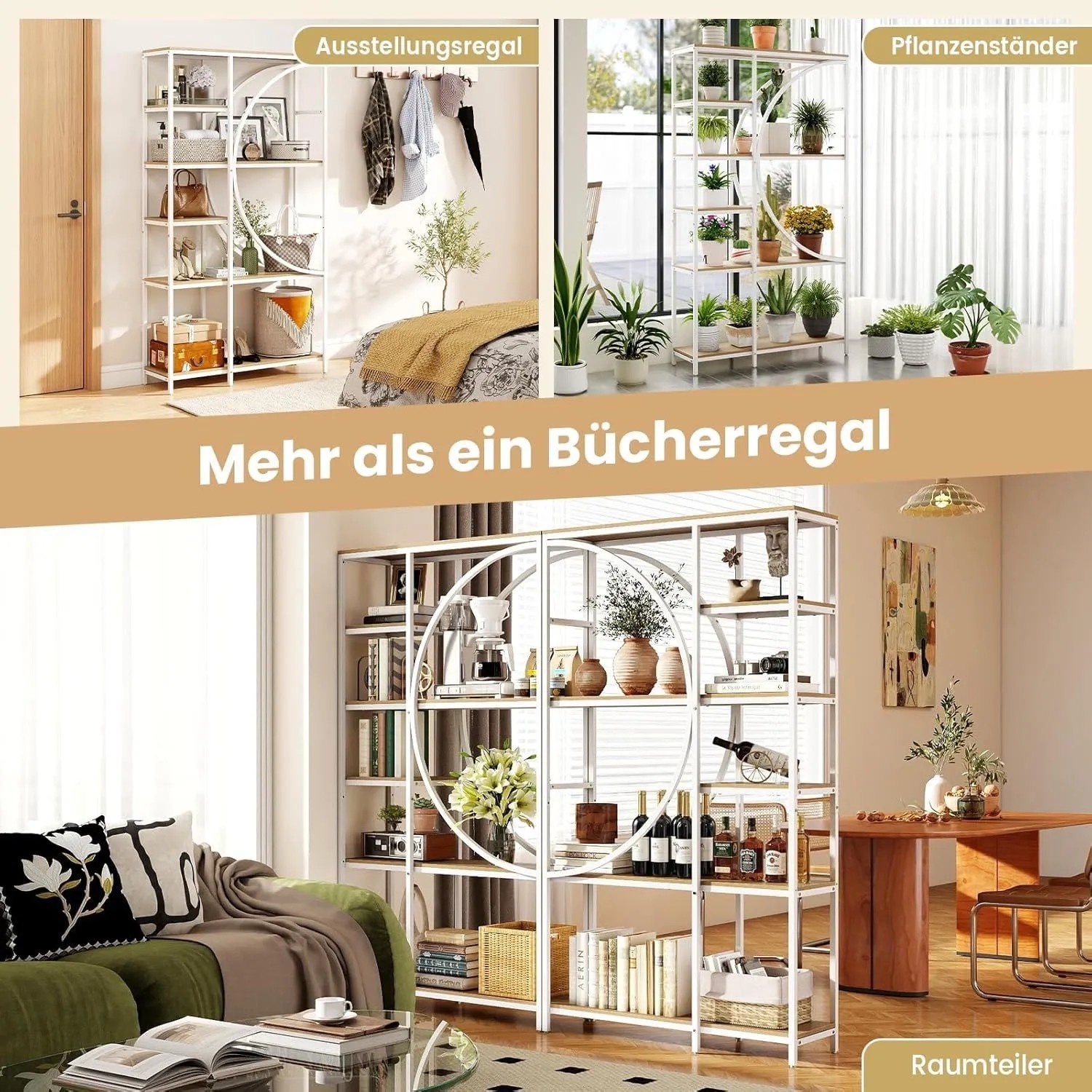 Costway Geometrisches Bücherregal Holz & Metall ‎Natur 100 x 30 x 177 cm_6