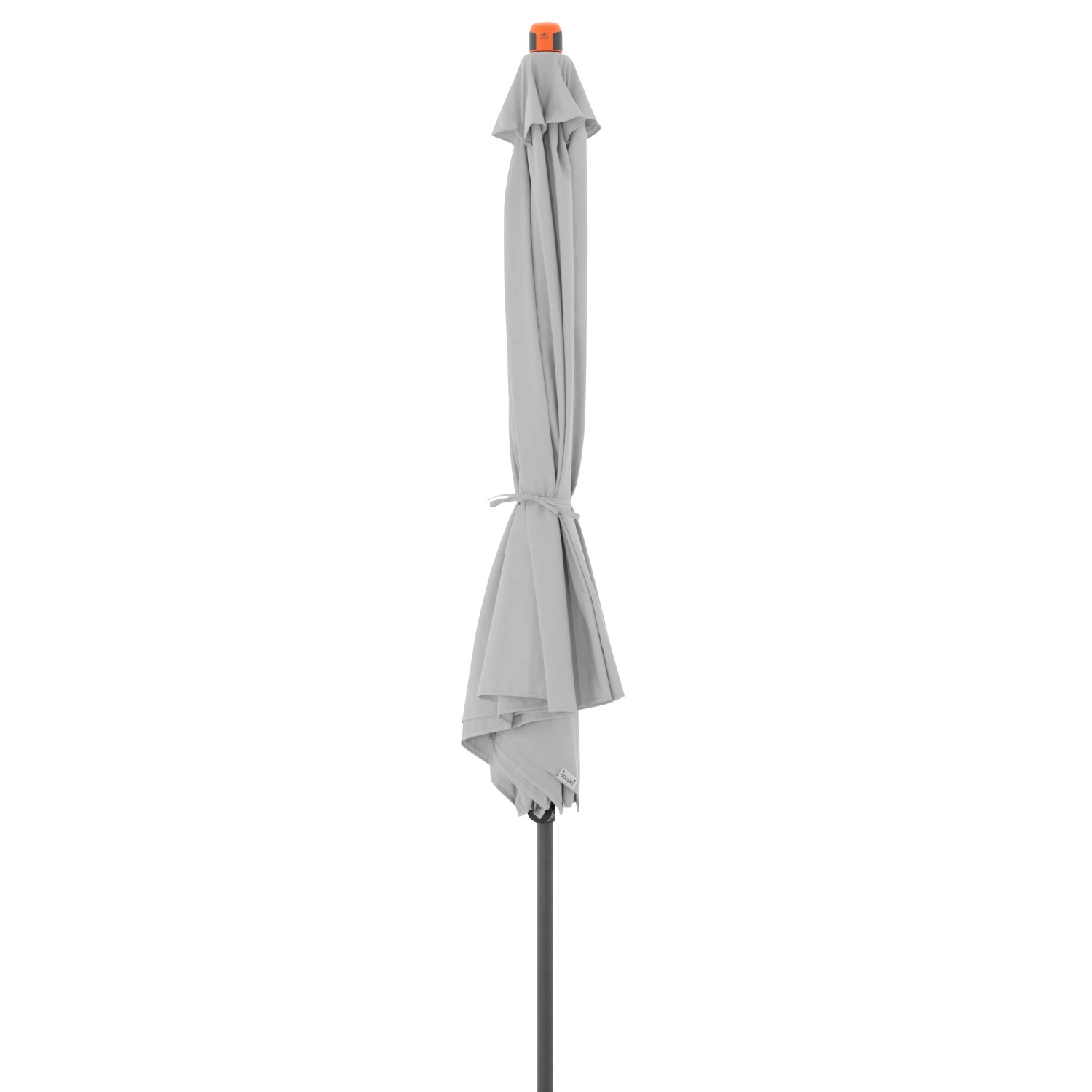 Zusammengebundener, hellgrauer Doppler Marktschirm MyZone mit Push-Up Mechanik.