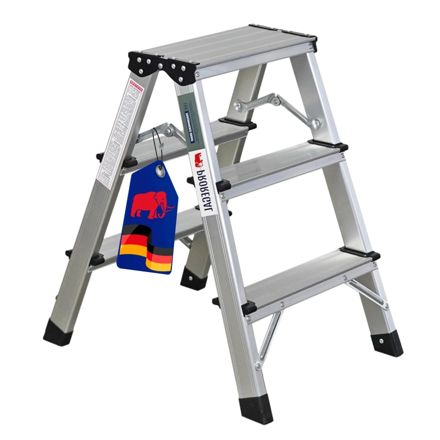 PROREGAL Stufenstehleiter Beidseitig Begehbar 2x3 Stufen HxBxT 60x35x50 cm Traglast 150kg Aluminium_2