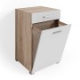 Vicco Badschrank Matteo in Sonoma/Weiß mit Schublade und Wäschefach offen.