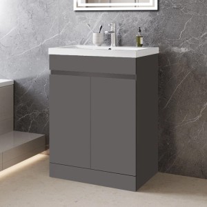 AICA Badmöbel LORENZA 60 cm Keramik Waschtisch mit Unterschrank Matt Anthrazit Grifflos Softclose Türen 2 tlg.
