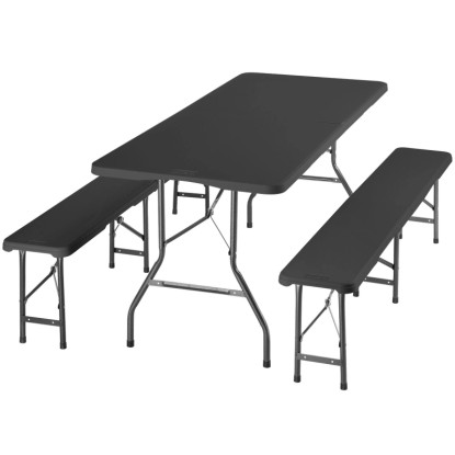 Tectake Campingtischgarnitur Panja Klappbar  Wetterfest Robuster Kunststoff  Je Bank 500 kg Belastbarkeit  70 x 180 x 74 cm Anthrazit