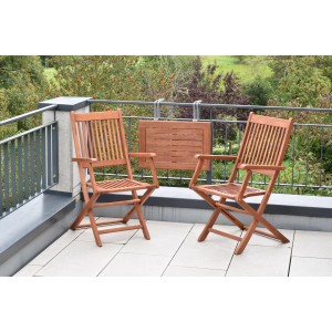 Merxx Rio 3-tlg. Gartenmöbel-Set mit Klappsesseln und Balkonhängetisch aus Eukalyptusholz.