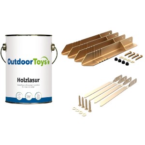 OutdoorToys Sparset: Holzlasur, Schwerlast- und Bodenanker für Spieltürme und Schaukeln.